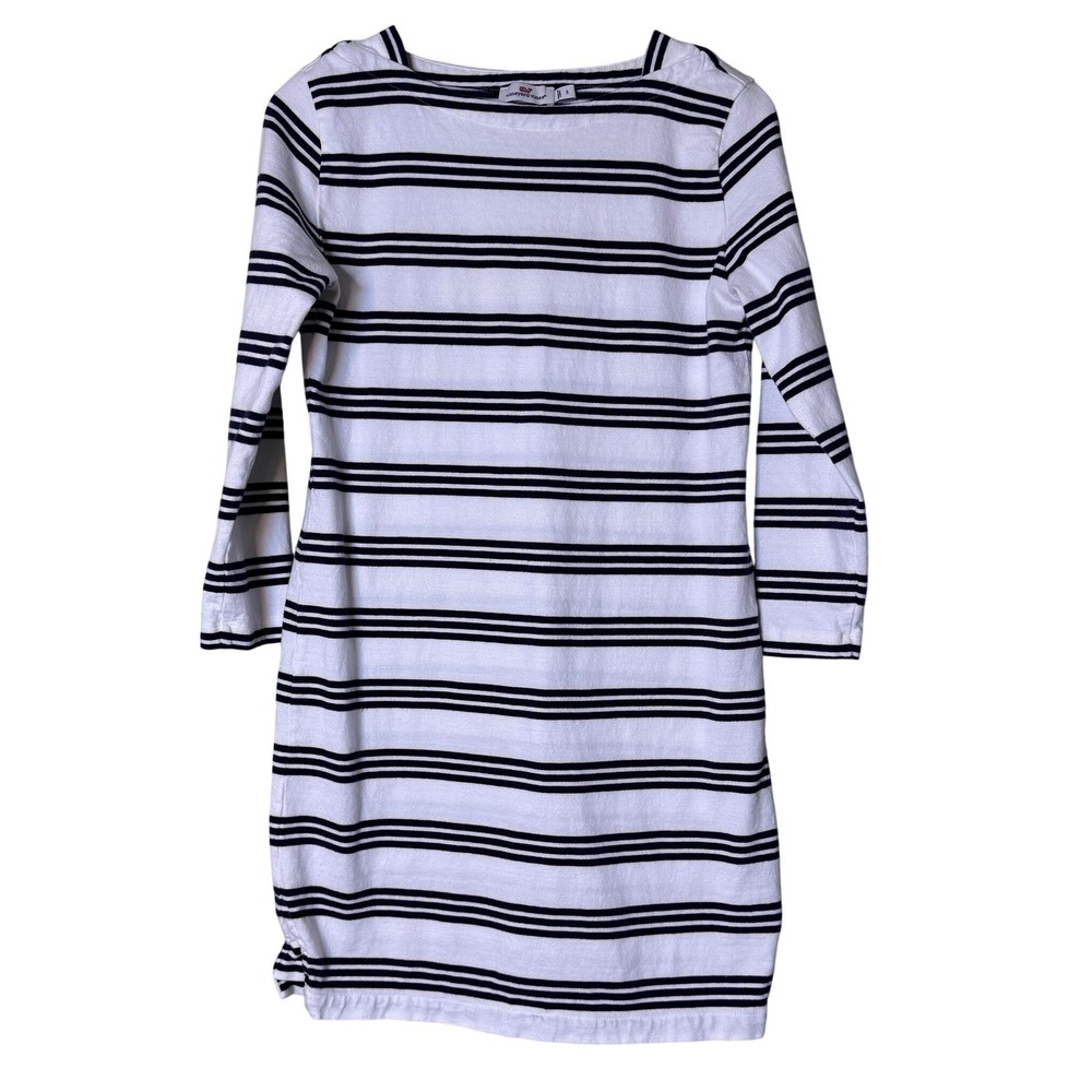 Vineyard Vines Womens Navy White Striped Boat Neck 3/4 Sleeve Cotton Dress S
